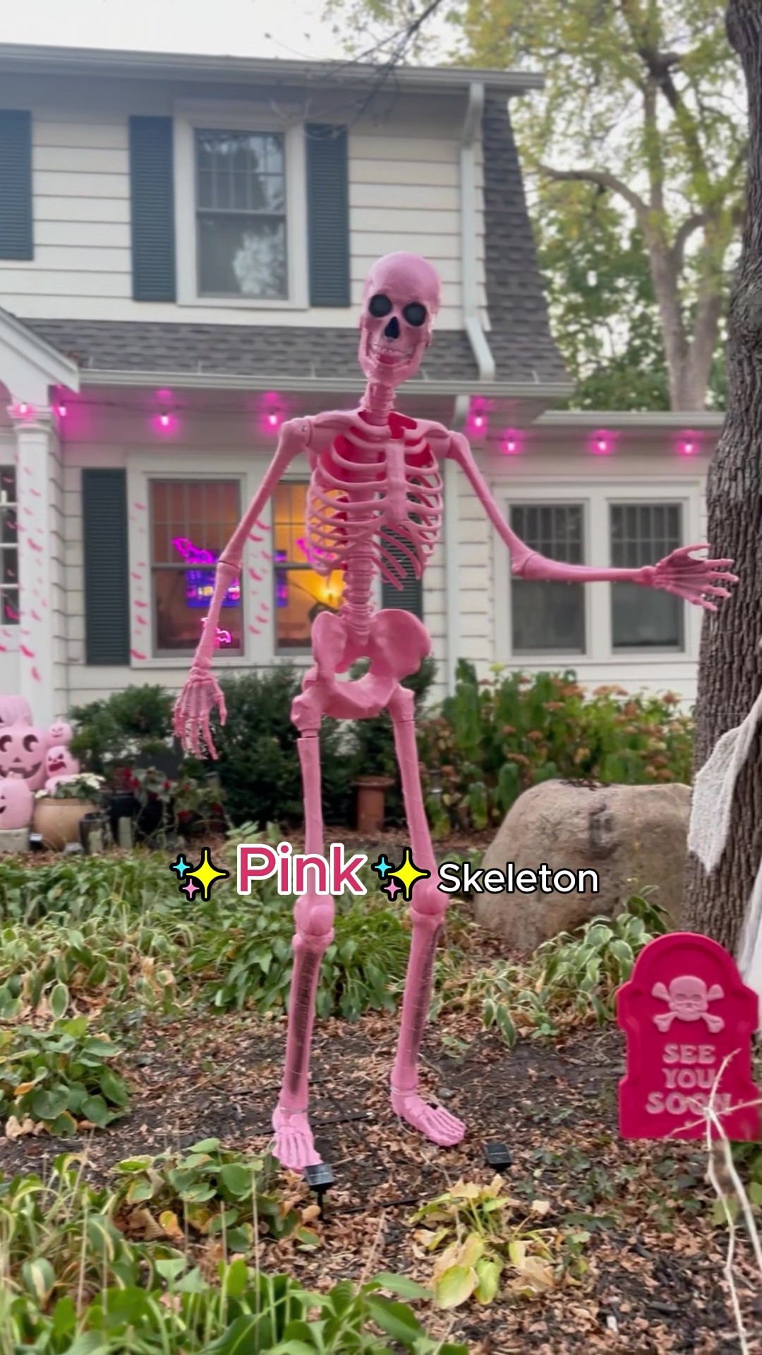 Turn heads this Halloween with the 8FT Ms. Vanderbones Pink Skeleton Decoration! With her bold pink finish and towering height, she brings a mix of eerie charm and playful style to your décor—ideal for anyone looking to stand out from the ordinary skeleton crowd.